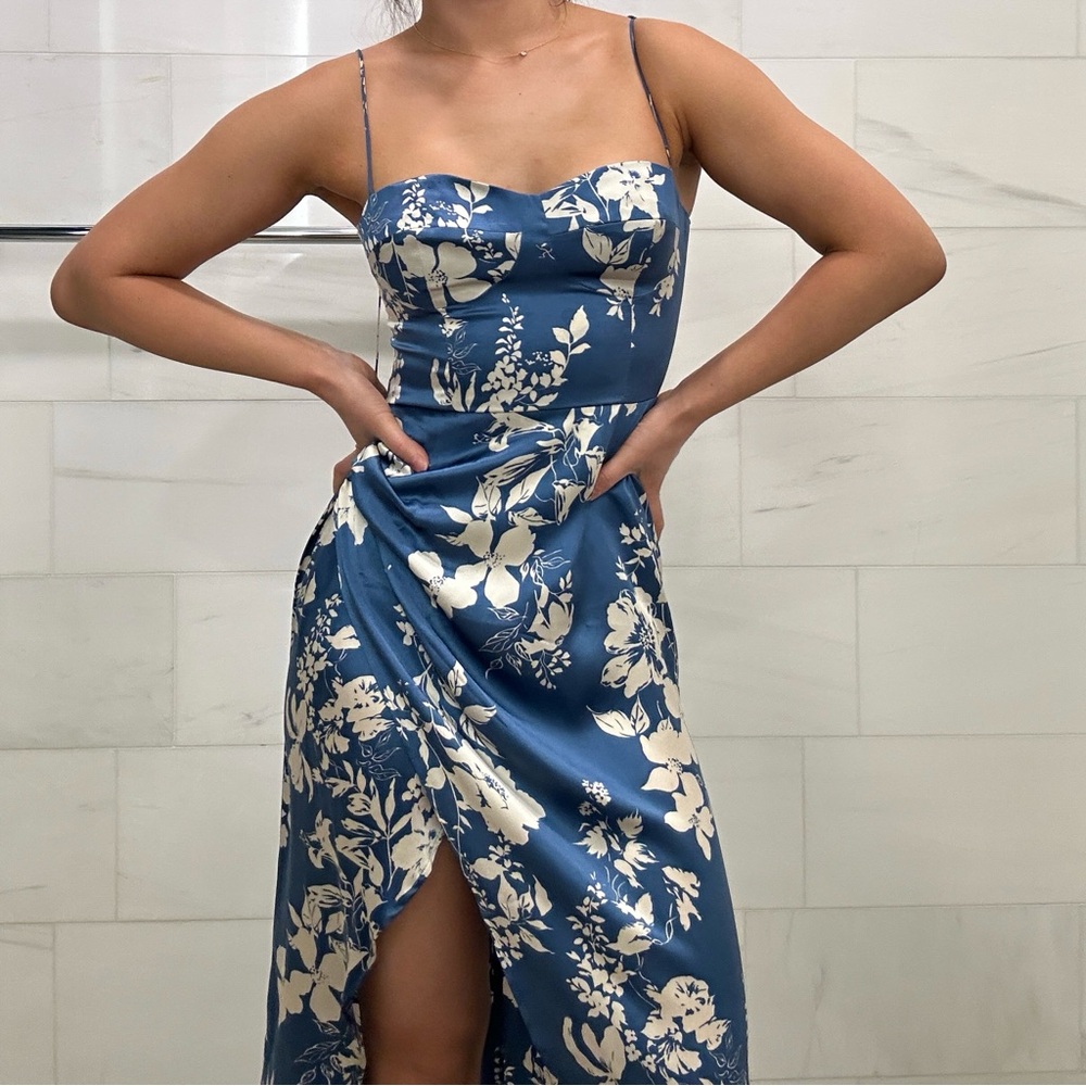 Reformation Marguerite Silk Dress in Cyanotype